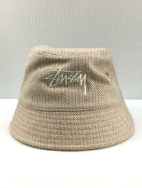 【中古】STUSSY◆バケットハット/S-M/ウール/BEG/メンズ/レディース/スパンコール/ロゴ刺繍【服飾雑貨他】