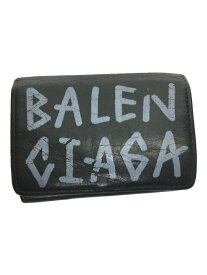 【中古】BALENCIAGA◆財布/山羊革/ブラック/無地/メンズ/グラフィティ/Carry Mini Wallet Graffi【服飾雑貨他】