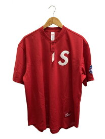 【中古】Supreme◆25SS/S Logo Baseball Henley/半袖シャツ/L/ポリエステル/レッド【メンズウェア】