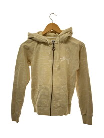 【中古】STUSSY◆ジップパーカー/S/コットン/IVO/総柄【レディースウェア】