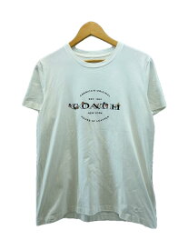 【中古】COACH◆フラワーロゴ/Tシャツ/M/コットン/WHT/無地【メンズウェア】