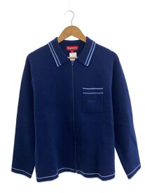 【中古】Supreme◆ジップアップポロセーター/M/ウール/NVY/無地【メンズウェア】