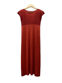 【中古】PLEATS PLEASE ISSEY MIYAKE◆13AW/グラデーション/ノースリーブワンピース/4/ポリエステル/RED/PP33-JH637【レディースウェア】