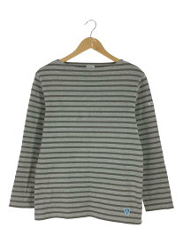 【中古】ORCIVAL◆ボーダーT/3/コットン/グレー/OR20/031/ワンポイントロゴ/ボートネック/フランス製【レディースウェア】