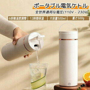 電気ケトル 携帯用 500ML ポータブル湯沸かしポット湯沸かし器 トラベルケトル 300W 急速沸騰 自動OFF 空焚き防止 一人用アウトドア キャンプ 車中泊に使用 6段階温度調節保温Type-C海外