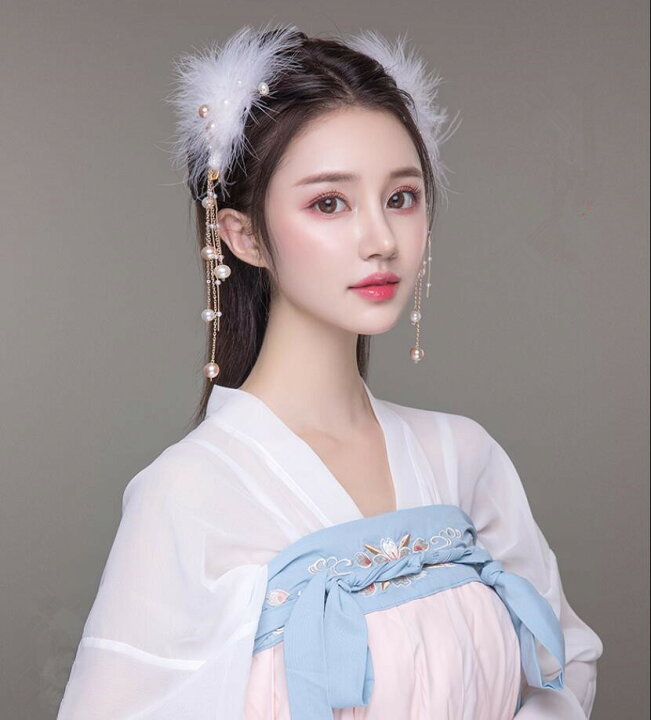 楽天市場】漢服髪飾り ペア二個入り ふわふわ羽毛髪飾り ヘアピン 撮影 