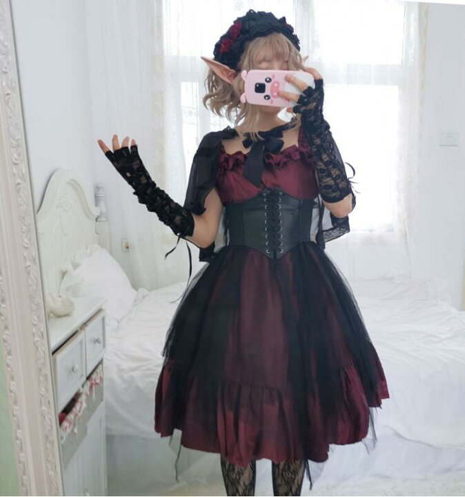 ロリータドレス5点/6点セット ゴスロリロリータワンピース 膝丈 ミモレ丈 お姫様ドレス ケープ ベルト 手袋 ストッキング パニエ 豪華 ロリータ服 ハロウィン コスチューム 舞台ステージ衣装 チュールふんわり 送料無料 純の洋服屋さん レースフリル手袋 ブラック ゴスロリ ロリータ 結婚式 パーティ ハロウィン