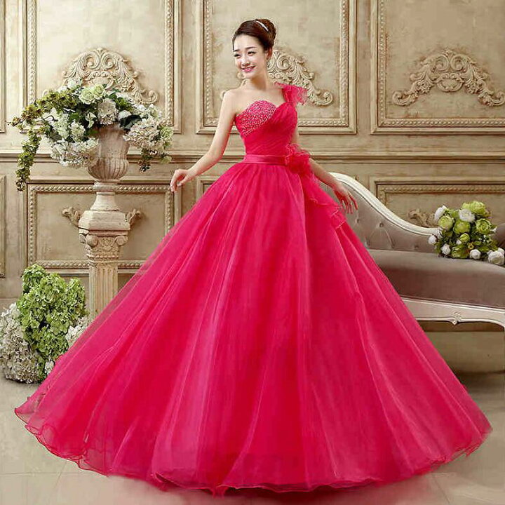 楽天市場】カラードレス マキシ丈ウエディングドレスオフショルダー  