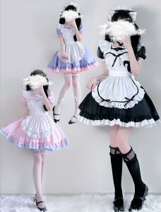 可愛いロリータコスプレ衣装 メイド服 メイドcos 3点セット 半袖 膝丈 ショート丈 萌え萌え ロリータ メイド服 エプロンドレス カフェ 喫茶店 クラブ メイド 制服 ユニフォーム かわいい アニ
