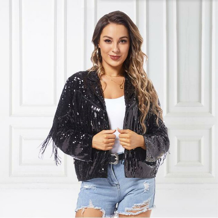 楽天市場】スパンコール ジャケット レディース フリンジ スパンコール  