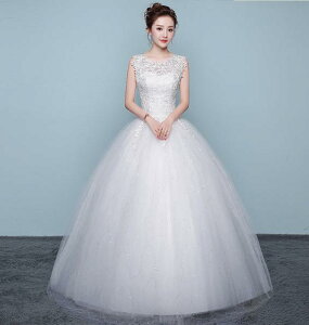 ロングウェディングドレス/刺繍レースロングフリルドレス/お姫系高級ウエディングドレス/披露宴パーティー二次会フォマールドレス/写真撮影専用結婚式ドレス/宮廷シンプル風ドレスパニ