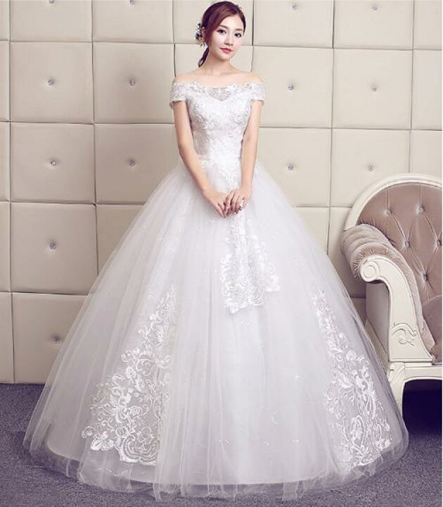 楽天市場 ロングウェディングドレス エレガント お花嫁ドレスブライド結婚式披露宴フォマールドレスパーティー二次会ドレスチュールドレス前撮りドレス 写真撮影 司会ドレス ベールパニエグローブカバー ホワイト 送料無料 純の洋服屋さん