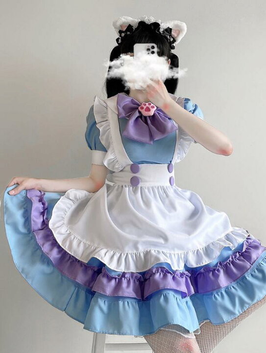 楽天市場 メイド服 ハロウィン コスプレ衣装4点セット 半袖ワンピースウェイトレス 裾フリル リボン 猫爪 カチューシャ 可愛いメイド服 コスプレ 変装 仮装 ロリータ ドレス レディース 大人 学生 ピンク ブルー 純の洋服屋さん