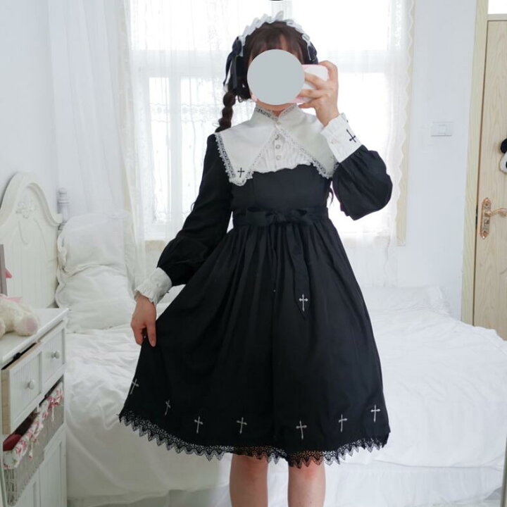 楽天市場】ロリータワンピース メイド服 ゴスロリ 長袖ドレス 付け襟 