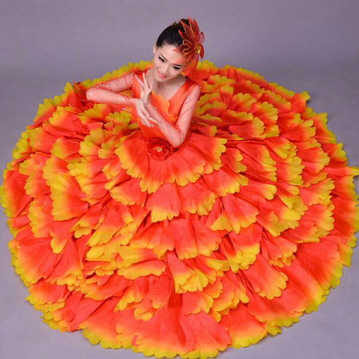 楽天市場】モダンドレス フラメンコ ドレス 5色 長袖 牡丹 花モチーフ  