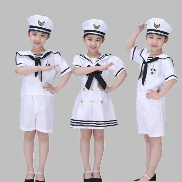 楽天市場 子供 ダンス衣装 セラー服 制服 海軍服 セラーワンピース 半袖スーツ3点セット 帽子付き 女の子 男の子 キッズ ジュニア 舞台衣装 ステージ衣装 発表会 学園祭 合唱 イベント ダンス衣装 ウェア 蝶リボン 可愛い 子供服 ハロウィン衣装 コスプレ衣装 90cm