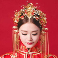 中国風ウエディングドレス髪飾り豪華5点セット/チャイナ風/古代宮廷王女皇后用ヘアアクセサリー/唐装・漢…