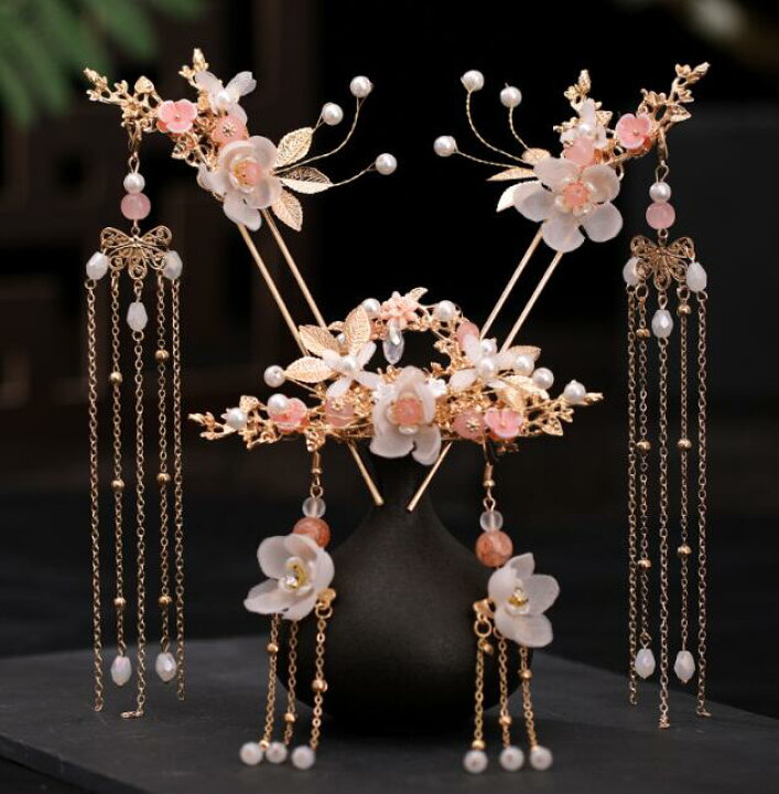 楽天市場 髪飾り5点セット チャイナ風髪飾り 中国古代漢服唐装用髪飾り 可愛い花柄 中国宮廷古典かんざし カチューシャ フリンジ簪 ピアス ティアラ 華流cosplay道具 学園祭 文化祭イベントグッズ ヘアアクセサリ 純の洋服屋さん