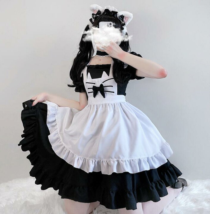 楽天市場 メイド服 コスプレ ハロウィン衣装 黒 白 猫 仮装 変装 半袖ワンピース エプロン カチューシャ 首飾り4点セット フリル裾 ゴスロリ ロリータ服 コスチューム レディース 大人 イベント 可愛い ウェイトレス 純の洋服屋さん