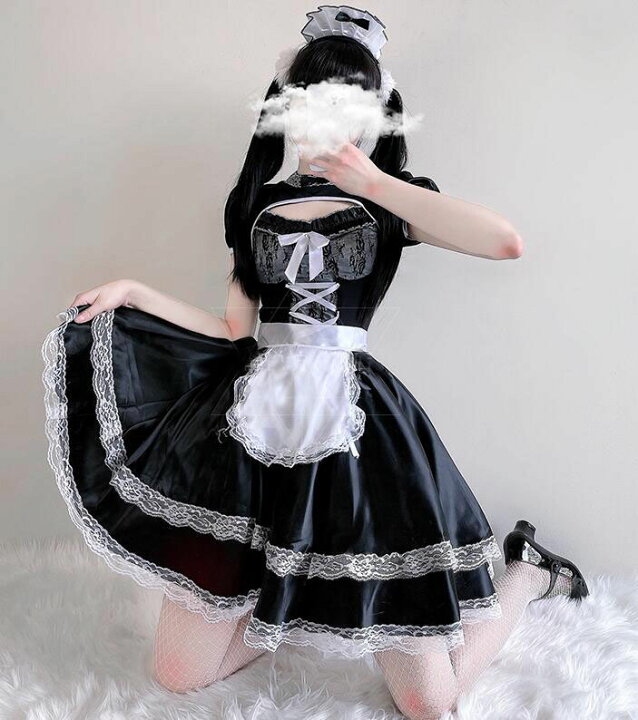 楽天市場 コスプレ メイド服 ハロウィン衣装 黒 白 ミニワンピース 胸元セクシー 穴開け エプロン レース リボン カチューシャ コスチューム 仮装 変装 ウェイトレス 学園祭 イベント コスプレ衣装 純の洋服屋さん