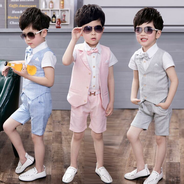 楽天市場】子供服 ベスト 半袖シャツ 半ズボン 蝶ネクタイ4点セット 