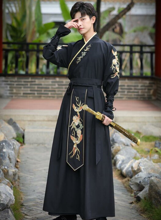 楽天市場 チャイナ服 中華コスプレ衣装 メンズ漢服 男性 大人中華服 唐装 上下セットアップ おしゃれ チャイナ衣装 黒に金フェニックス刺しゅう 中国古代伝統漢服 武術服 カンフー衣装 華流舞台ステージ 撮影衣装 華やか 華服 美少年 ハロウィンコスプレ 仮装 変装 S