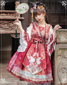 ドレス ロリータ レディース ワンピース ゴスロリ＆ロリータワンピース 膝丈 ロリィタ服 姫袖 お姫様 中華風 Lolita スカラップ フリル コスプレ衣装 ハロウィン コスチューム 長袖 レース チュール リボン 可愛い 仮装 舞台衣装 撮影衣装 ワインレッド ブルー 送料無料