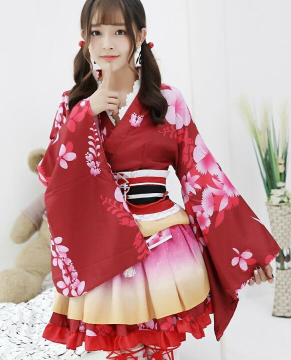 楽天市場 着物 コスプレ衣装 着物ドレス 浴衣 セット レディース ハロウィン 衣装 桜柄 花柄 ミニ丈着物ドレス 和風 和物 女性 かわいい ショート丈 大人 仮装 コスチューム ハロウィーン イベント祭り 舞台 ステージ衣装 カラフル 青 ピンク レッド オレンジ イエロー