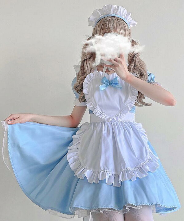 楽天市場 コスプレ メイド服 半袖 膝丈 ワンピース ハロウィン衣装 女性 大人 可愛い ロリータメイド服 ウェイトレス お姫様 ハート エプロンドレス フリル リボン コスチューム ハロウィーン イベント 学園祭 仮装 変装 カチューシャ付 黒 ワイン ピンク ブルー 純の