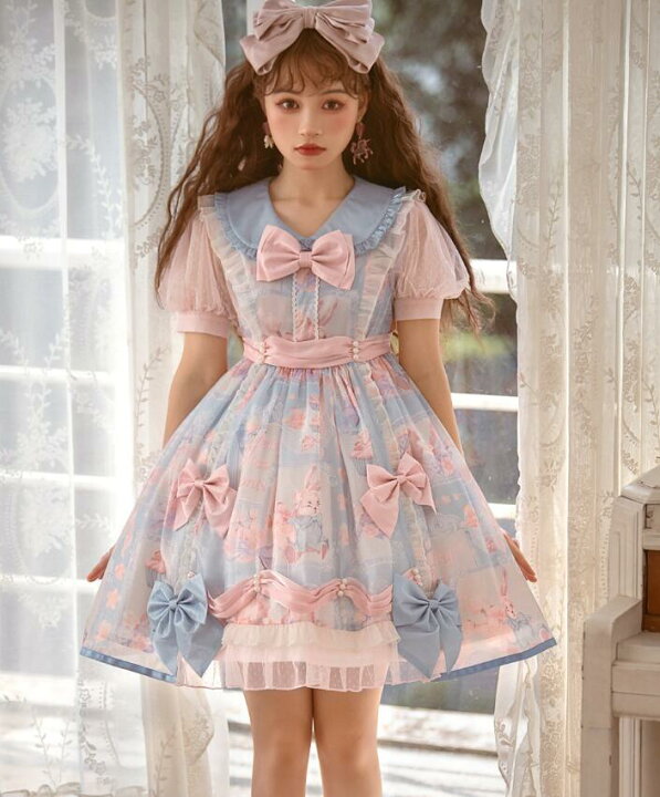 楽天市場 ロリータ ワンピース ゴスロリ ロリータドレス お姫様 可愛い ふわふわ 膝丈 半袖 長袖 ロリータ服 光沢感あり 裾フリル リボン 柄プリント ピーターパン カラー 甘ロリ ワンピース レディース 女子 学生 ハロウィン 仮装 コスプレ衣装 ピンク ブルー 送料