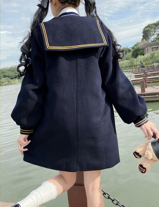 楽天市場 コート セーラー服 レディース ミドル丈 セーラー服コート 長袖 秋冬 可愛い 学生服 ブレザー 厚手アウター ダブルボタン Aライン マンリ風 コート Jk制服 膝丈 中学生 高校生 大学生 大人 ロリータ服 ネイビー アイボリー S M L Xl 送料無料 純の洋服屋さん