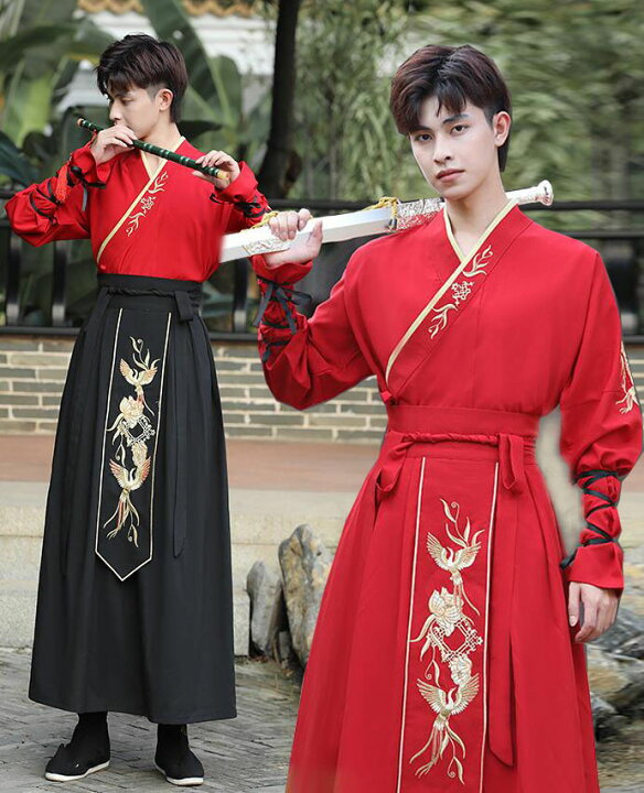 楽天市場 中華服 メンズ チャイナ服 中華コスプレ衣装 華流 コスチューム 大人 男性 漢服 唐装 中華衣裳 交差襟 長袖上下セット 袴風 中国 古代 時代劇 昭和 仮装 変装 舞台 ステージ 撮影 衣裳 金色刺しゅう 鳳凰 フェニックス 学園祭 イベントハロウィン衣裳 S 5xl 赤 黒