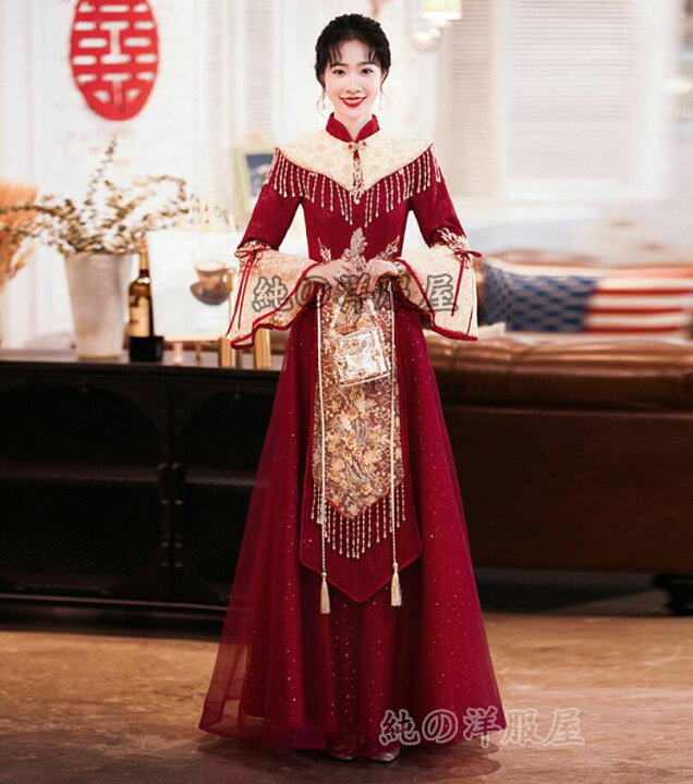楽天市場】ロング丈 チャイナドレス 中国風ウエディングドレス マキシ  