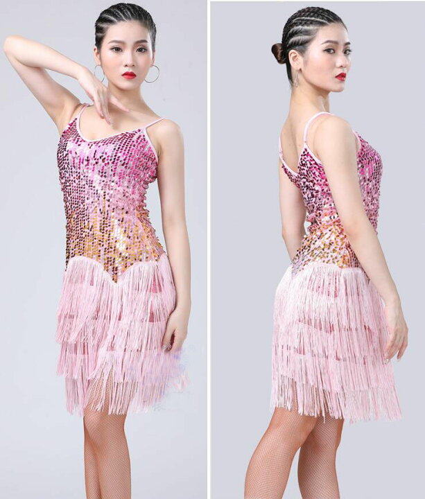 楽天市場】ラテンダンス衣装 スパンコール フリンジ ラテンドレス  