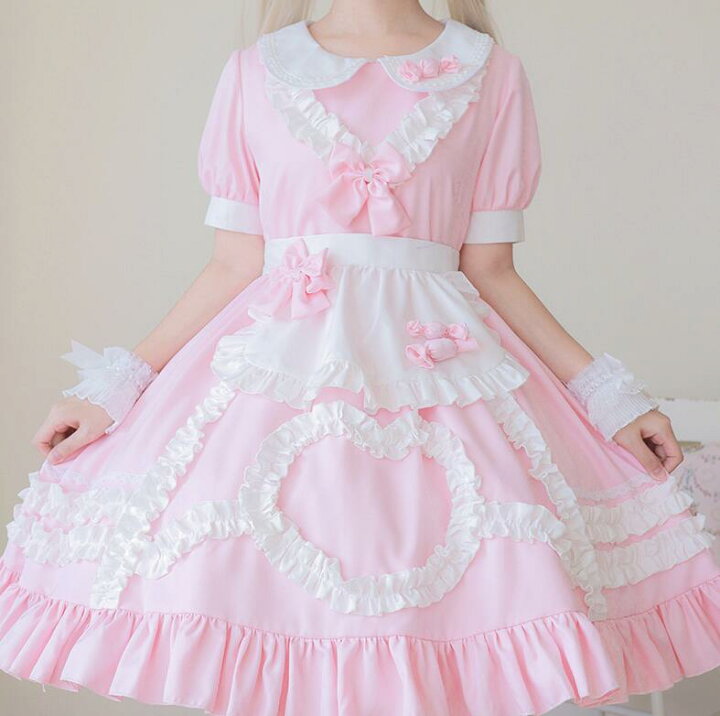 楽天市場 ロリータワンピース メイド服 半袖 ワンピース ピンク ロリータドレス ゴシック ゴスロリ ドレス ハロウィン衣装 コスプレ衣装 リボン 裾フリル 可愛い レディース 中学生 高校生 イベント 変装 仮装 コスチューム ウェイトレス 送料無料 純の洋服屋さん