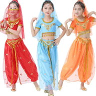 子供 アラビアン ベリーダンス 衣装 女の子 アラジン ジャスミン風 ダンス衣装 2点 4点セット ハロウィン…