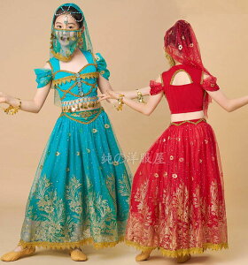 子供アラビアン衣装 女の子 アラジン プリンセス 全身コスチューム ハロウィン コスプレ衣装 キッズ ジャスミン風 ベリーダンス 衣装 半袖トップス スカート セットアップ 余興 Belly dance レ