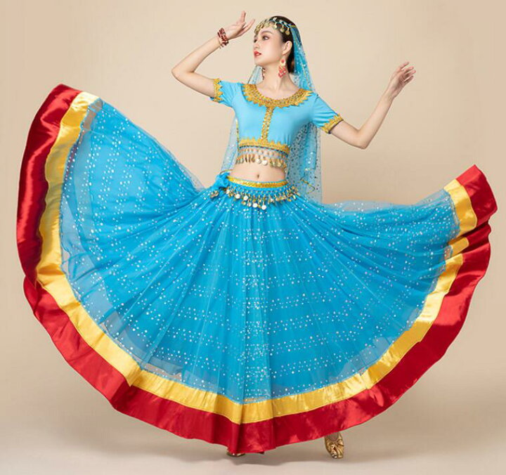 ベリーダンス用 ボリウッド衣装】オレンジ ラメ 上下セット ツーピース  