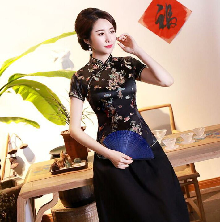 楽天市場】チャイナ服 中華服 トップス 半袖 ショート丈 レディース 