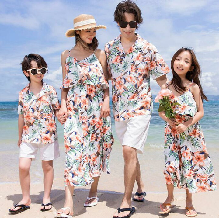 楽天市場】親子ペアルック 夏人気 花柄 総柄 アロハシャツ＋ショート 