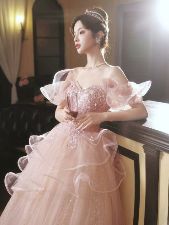 楽天市場】ピンク カラードレス パーティードレス 結婚式 二次会  