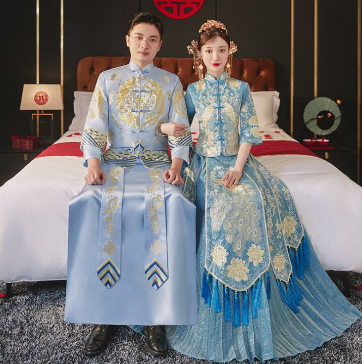 楽天市場】中華服 2点セット チャイナ服 中国風 結婚式 新郎 新婦 衣装  