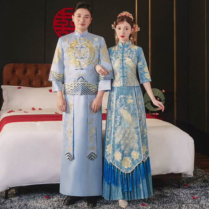 楽天市場】中華服 2点セット チャイナ服 中国風 結婚式 新郎 新婦 衣装 