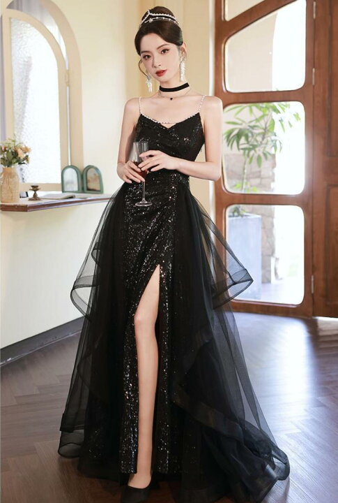 楽天市場】パーティードレス ロングドレス スパンコール キャミソール  