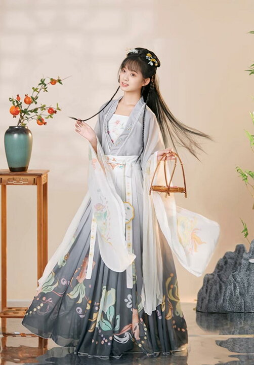 楽天市場】中国古代服装 レディース 漢服4点セット 緑色 グレー 