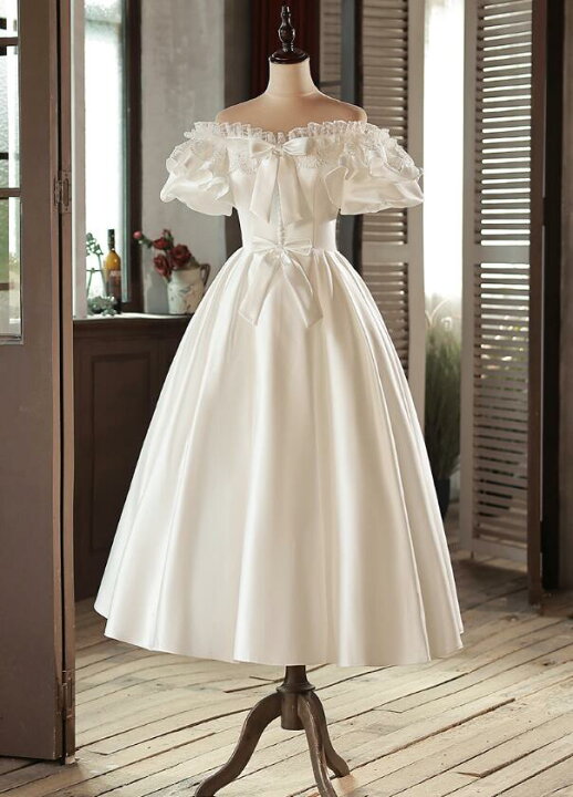 楽天市場】ミニドレス ウエディングドレス ミモレ丈 ウェディング  