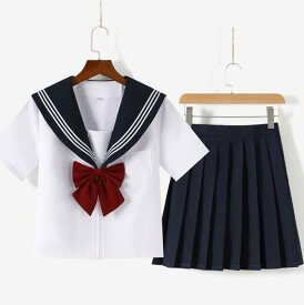 セーラー服 上下セット S～3XL 長袖 半袖 3点セット 女子 学生服 制服 JK制服 学園服 スクールウェア 大人 高校生 可愛い コスプレ衣装 プリーツスカート ミニ丈 膝丈 ミドル丈 ミモレ丈選べる セクシー コスチューム 三本ライン 白＋紺 S M L XL 2XL 3XL