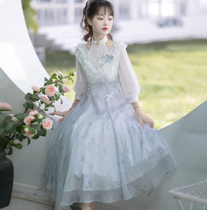 楽天市場】レトロ ワンピース 七分袖 ロリータ ワンピース Vネック  