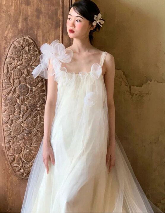 楽天市場】花びら ロング マキシ丈 ウェディングドレス 森ガール系  