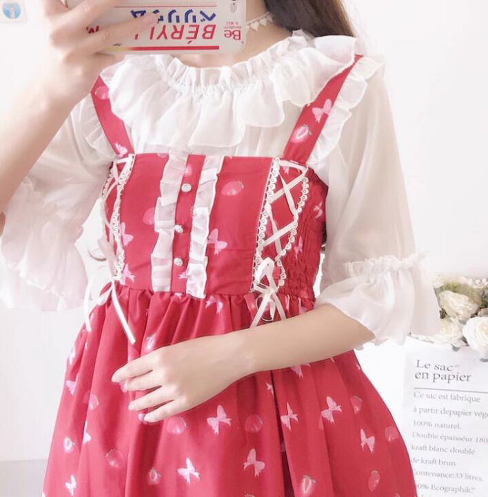 楽天市場】シフォン ブラウス 半袖 五分袖 シャツ ロリータ服 